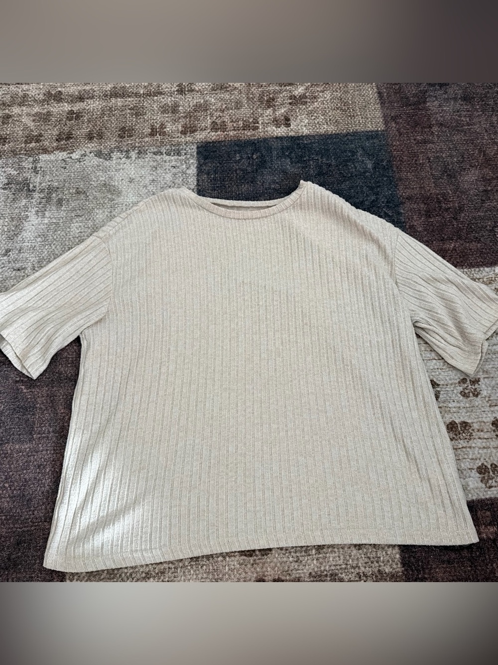 Women’s Ribbed Short-Sleeve Top in Light Beige